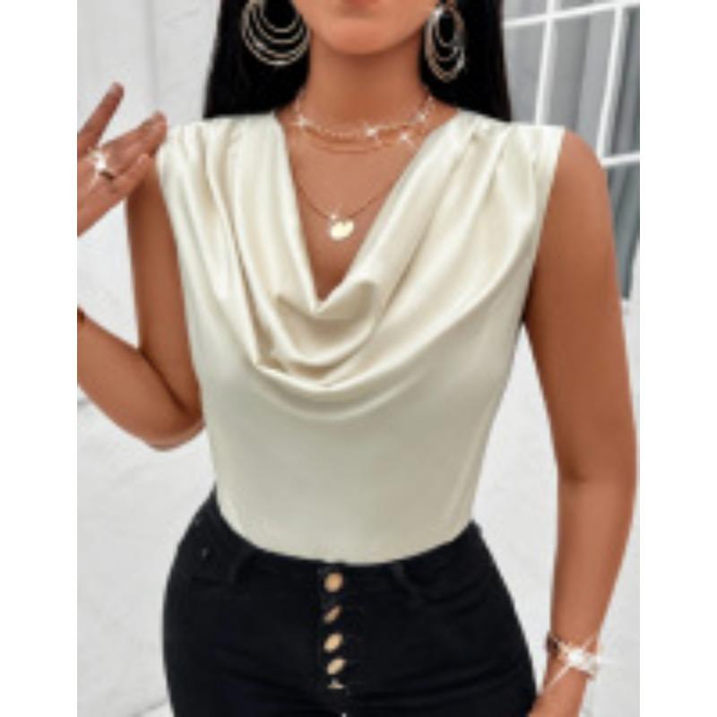 

Летняя сексуальная майка-майка для женщин, базовые атласные топы без рукавов, жилет, однотонный повседневный простой топ-майка, рубашки, женская одежда с воротником-стойкой 3420 XXL абрикосовый