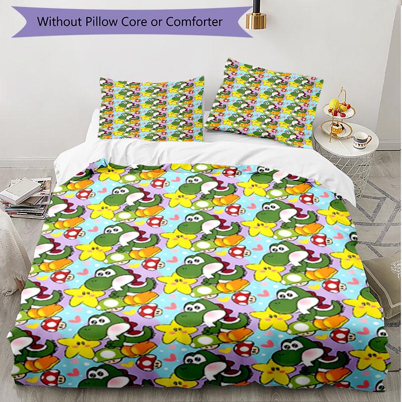 3pcs Duvet Cover Set (1*Duvet Cover + 2*Pillowcase, Without Core), Yoshi Print Soft All‑Season Bedding Set, Home Bedroom Decor Gift
