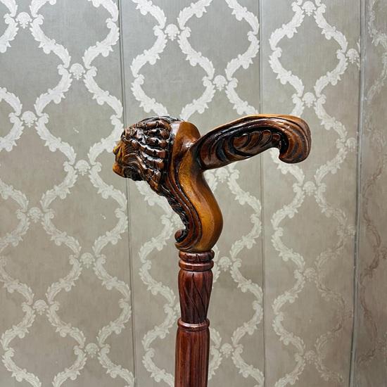 Handmade Lion Head Wooden Walking Stick: Royal Design Cane