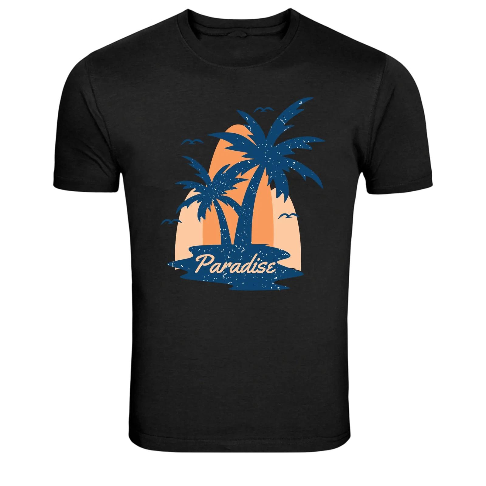 Tropical Paradise Palm Beach Sunset Graphic T-Shirt M