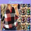 Stylish S-5xl Women's Long Sleeve Plaid T-shirt Blouse With V-neck Design