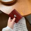 New trendy heart-shaped wallet, fashionable solid color peach heart three-fold small card bag, thin women's short wallet.