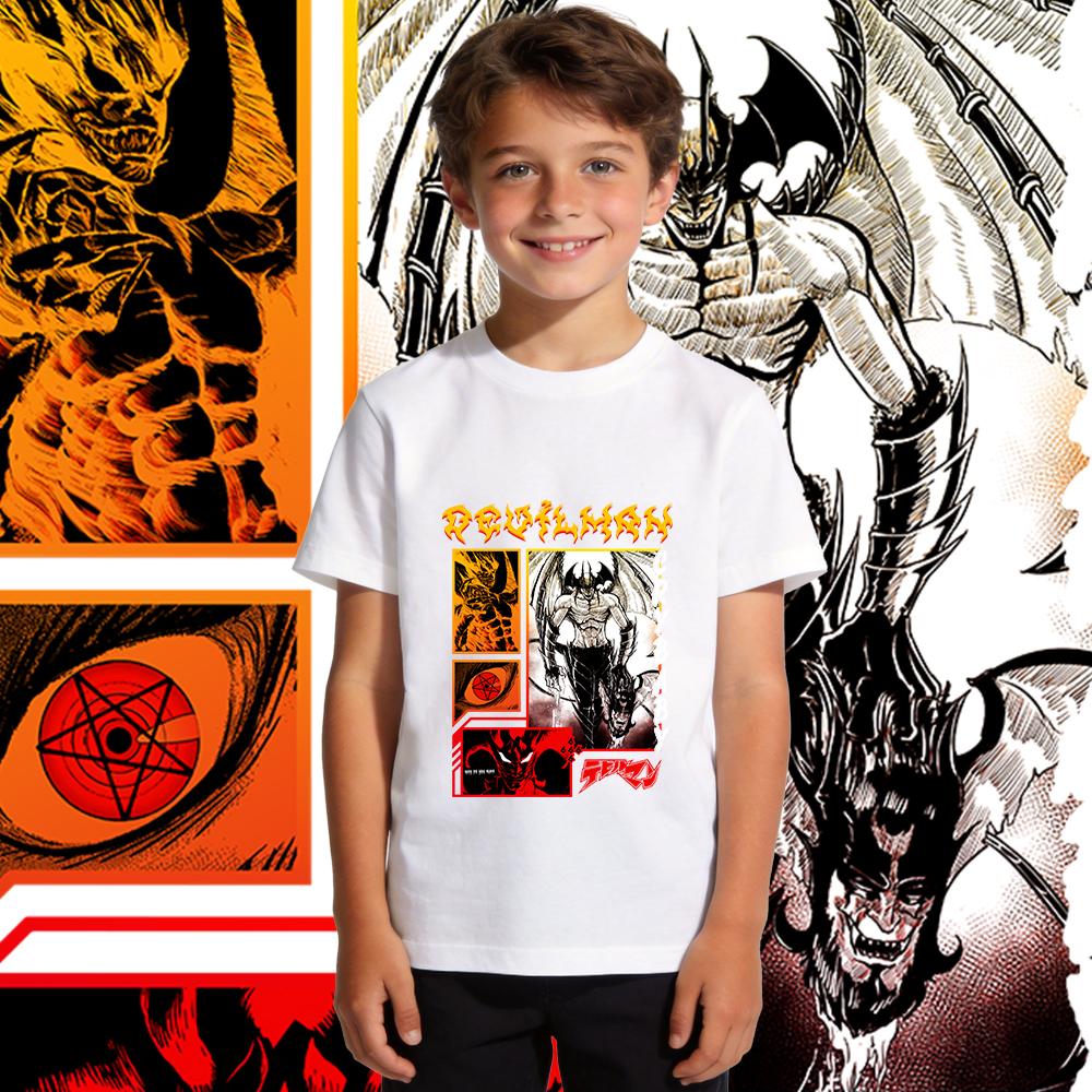 Devilman Crybaby Anime Print Jungen Mädchen Baumwolle T-Shirt Lässiges Tee Kinder Sommer Kurzarm Top Weich Atmungsaktiv Tägliches Tragen