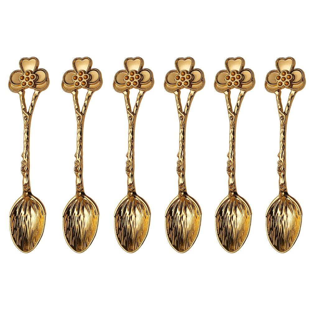6pcs European Royal Style Teaspoon Gold Mixing Spoon Exquisite Afternoon Tea Spoon  Cake цветка