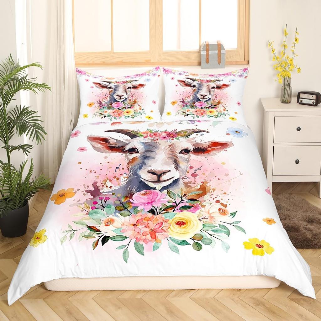 Cute Sheep Duvet Cover King Queen Funny Animal Floral Bedding Set Kids Cartoon Farm Animal Comforter Cover Polyester Quilt Cover