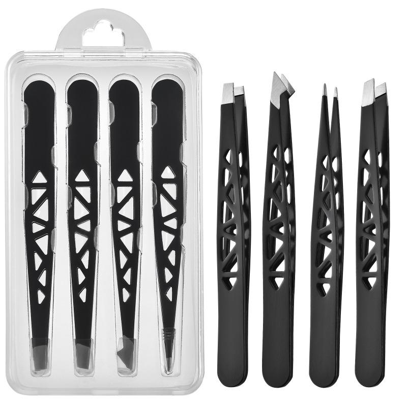 

4-piece Eyebrow Eyelash 96 Clip Tweezers Set Stainless Steel Hair Removal and Beauty Tool 4-piece set чорний