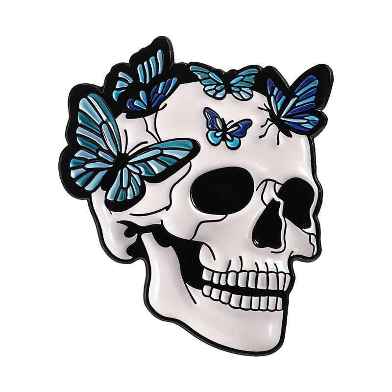 Butterfly Skeleton Skull Enamel Pins Custom Halloween Horror Brooches Lapel Badges Clothes Punk Jewelry Gift for Kids Friends