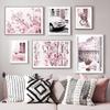 Pink Flower Paris Balcony Car Bike Fashion Wall Art Print Canvas Painting Nordic Poster Decor Pictures For Living Interior Room
