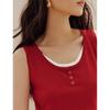 INMAN Women's Round Neck Button Faux Two-Piece Thin Knit Vest Camisole