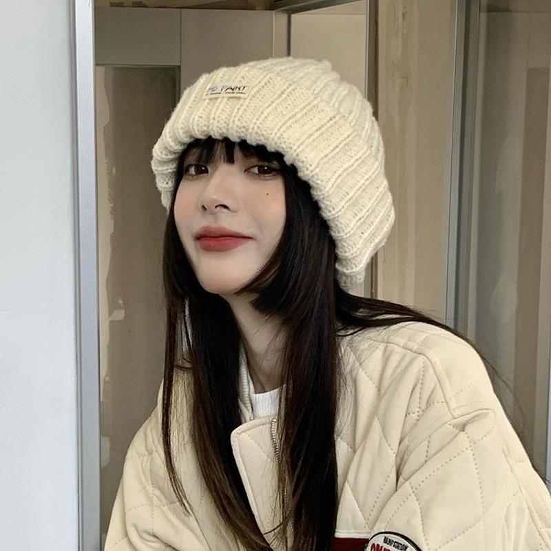 Big head circumference loose round face suitable wool hat women's winter warm face small knitted hat
