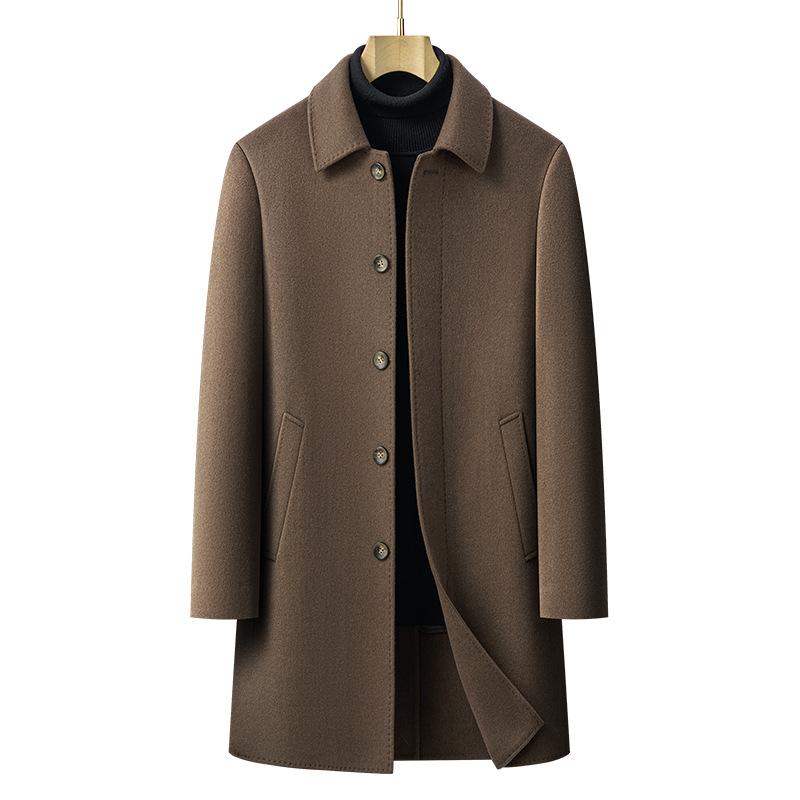 Cashmere coat men's handmade double-sided woolen down windbreaker middle-aged and elderly dad's winter lapel coat
