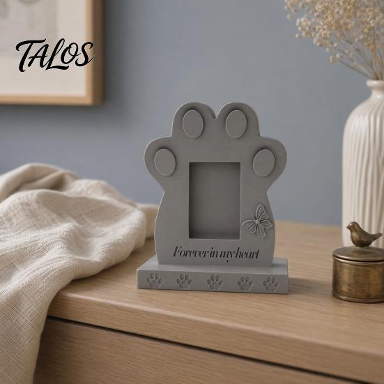 Marco de Foto para Mascotas con Textura Delicada, Lápida, Piedra Conmemorativa para Perro, con Ranura Integrada para Tarjeta de Foto, Mariposa 3D y Diseño de Pata de Recuerdo Conmemorativo, Adorno,