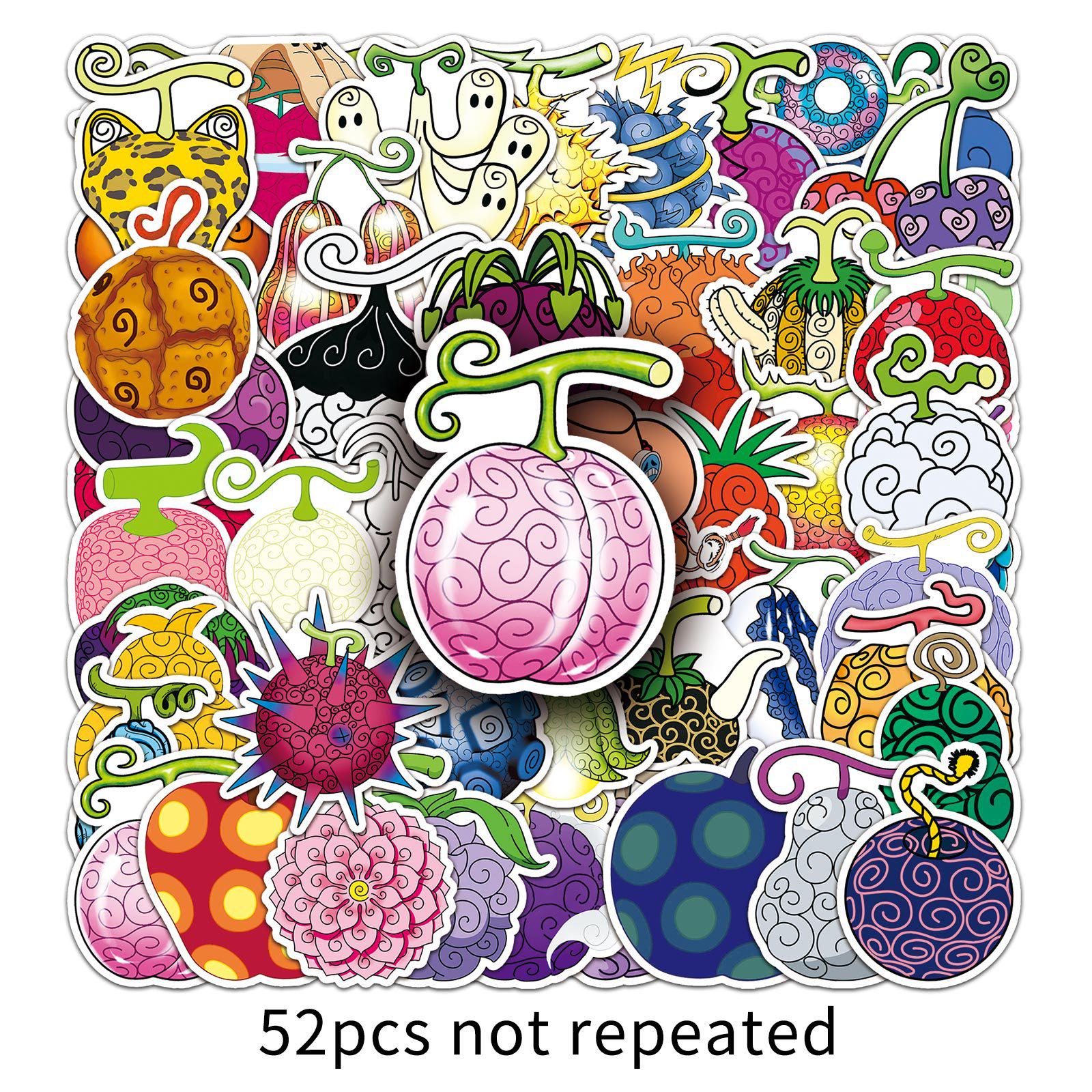 52-Piece One Piece Anime Devil Fruit Stickers for Phone & Suitcase Decoration