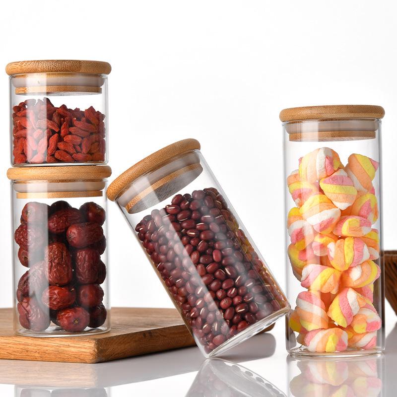 Multi-Grain Storage Glass Bottle with Bamboo Lid – 65ml High Borosilicate, Ideal for Tea, Candy, and Beads.