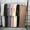 Abaya Muslim Women Stretch Maxi Dress Plain Robe Long Bodycon Dresses Ramadan O-Neck