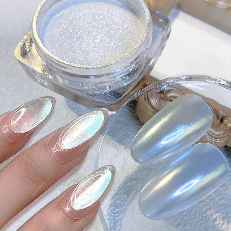 Nail Art Ice Muscle Powder Pearlescent Powder, Ice Cube Nail Art Highlight Powder Polarized Fine Glitter Human Fish Powder
