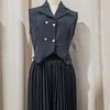 Damen 2-teilige Westen-Sets Ärmellos Knopfleiste Crop Blazer Weste Und Weite Faltenhose