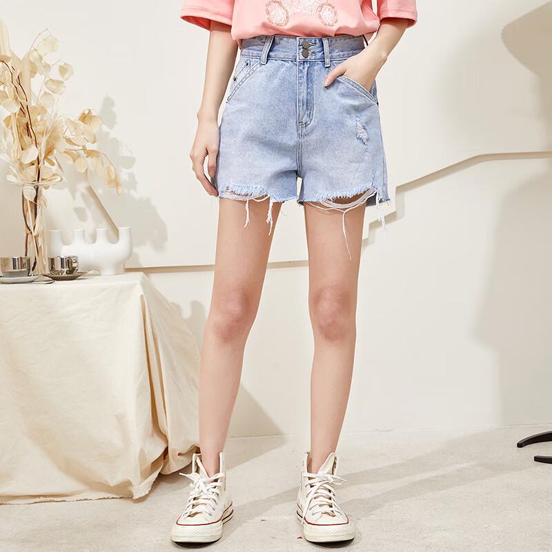 

Women s High Waist Light Wash Ripped Denim Shorts M
