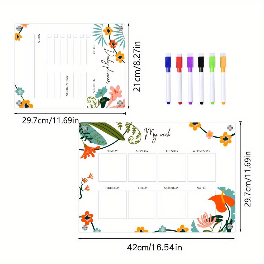 2pcs Acrylic magnetic calendar blackboard forest animals flowers plant pattern daily weekly monthly planner refrigerator magnet dry erase board