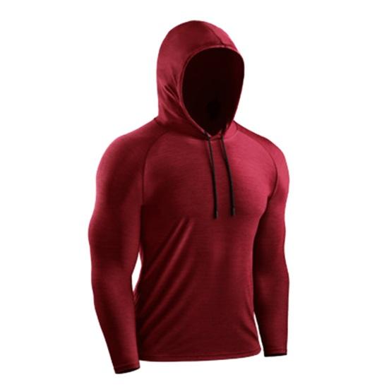 Men Summer Sports Hoodie Long Sleeve Drawstring Elastic Loose Sweat Absorption Quick Dry Soft Breathable Solid Color Basketball Sports Top