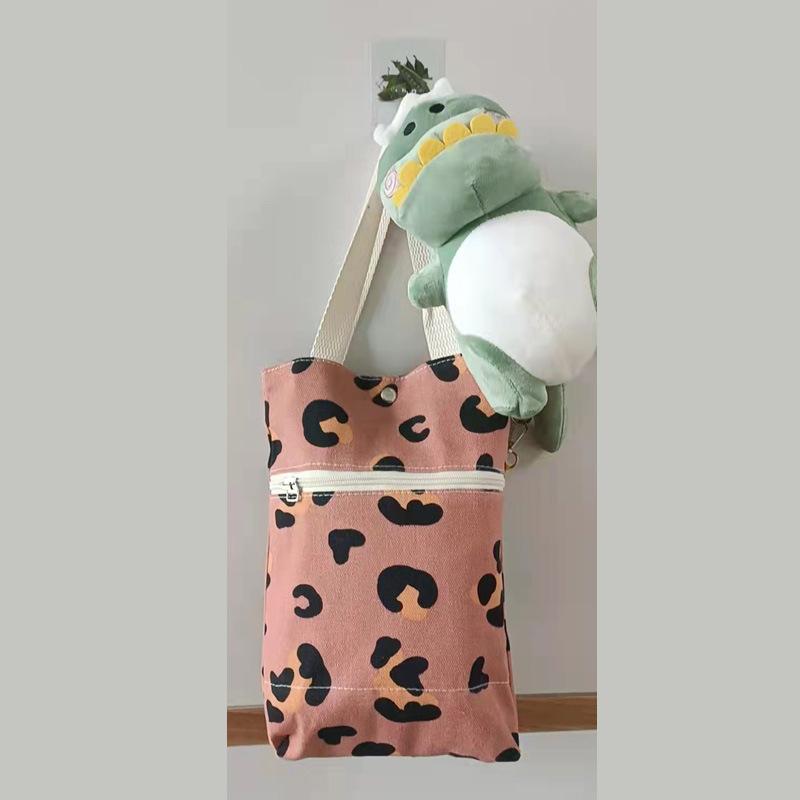 Canvas leopard print water cup bag stew pot stew cup handbag going out fashion sundries environmentally friendly fashion shopping bag