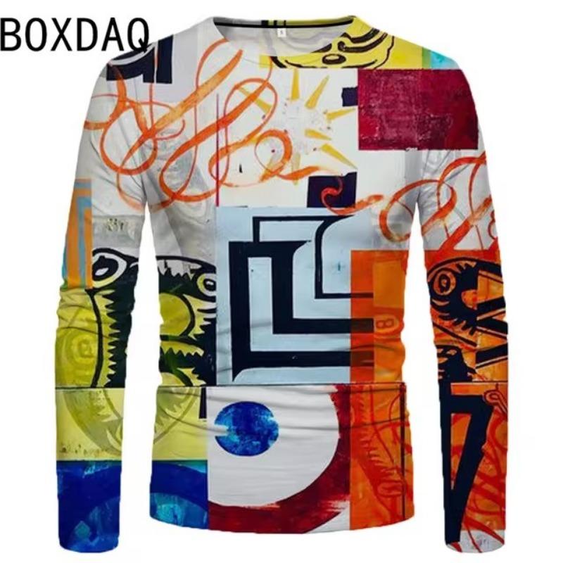 Animal Print Herren Langarm T-Shirt Mode Persönlichkeit Herren Stil O-Ausschnitt Lässig Locker Tiger Grafik T-Shirts Herrenbekleidung