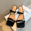 2025 new Internet celebrity square head cool slippers women's wear square heel fashion high heel sandals white word with open toes