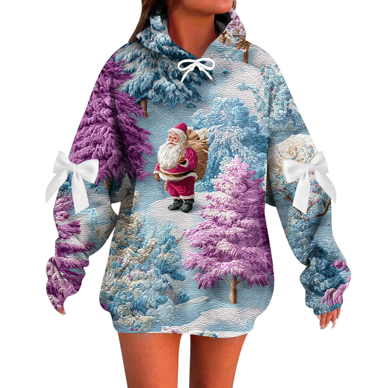 

Женский рождественский с принтом банта, с длинными рукавами, свободного кроя, повязка на голову с веревкой, худи-топ с капюшоном L