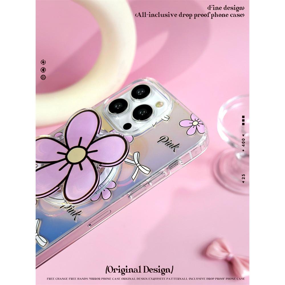 Japanese Korean Style Magnetic Stand Phone Case Compatible and Suitable for iPhone15 14 13 12 11promax xsmax xr 7 8plus Cute Flowers