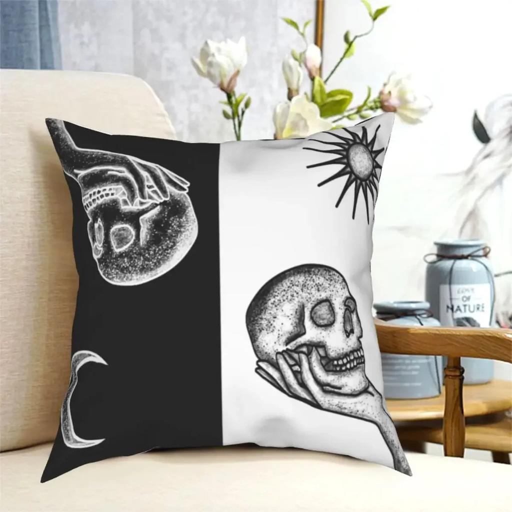 Zodiac Tarot Cushion Cover Funny Decor Pillowcase Black White Sun Moon Square Pillowcase Home Retro Star Mandala