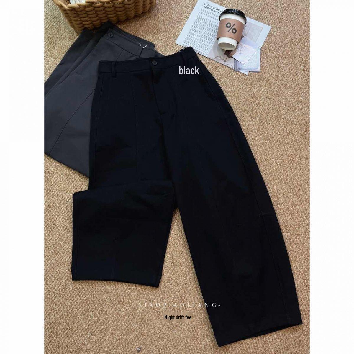 

Chic Petite Wide-Leg Black/Gray Pants - Versatile, Casual, Slimming Solid Colors 2XL (120-135 Jin) чёрный