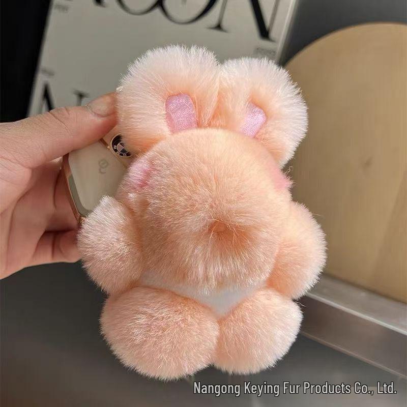 Plush Rabbit Fur Pendant Keychain - Cute Big Ears Doll Backpack Accessory