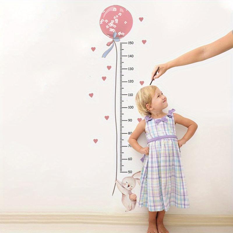 Bunny Growth Chart Wall Decals with Measurement Ruler- Pastel Pink & Hearts Nursery Decor, Removable Self-Adhesive room stickers