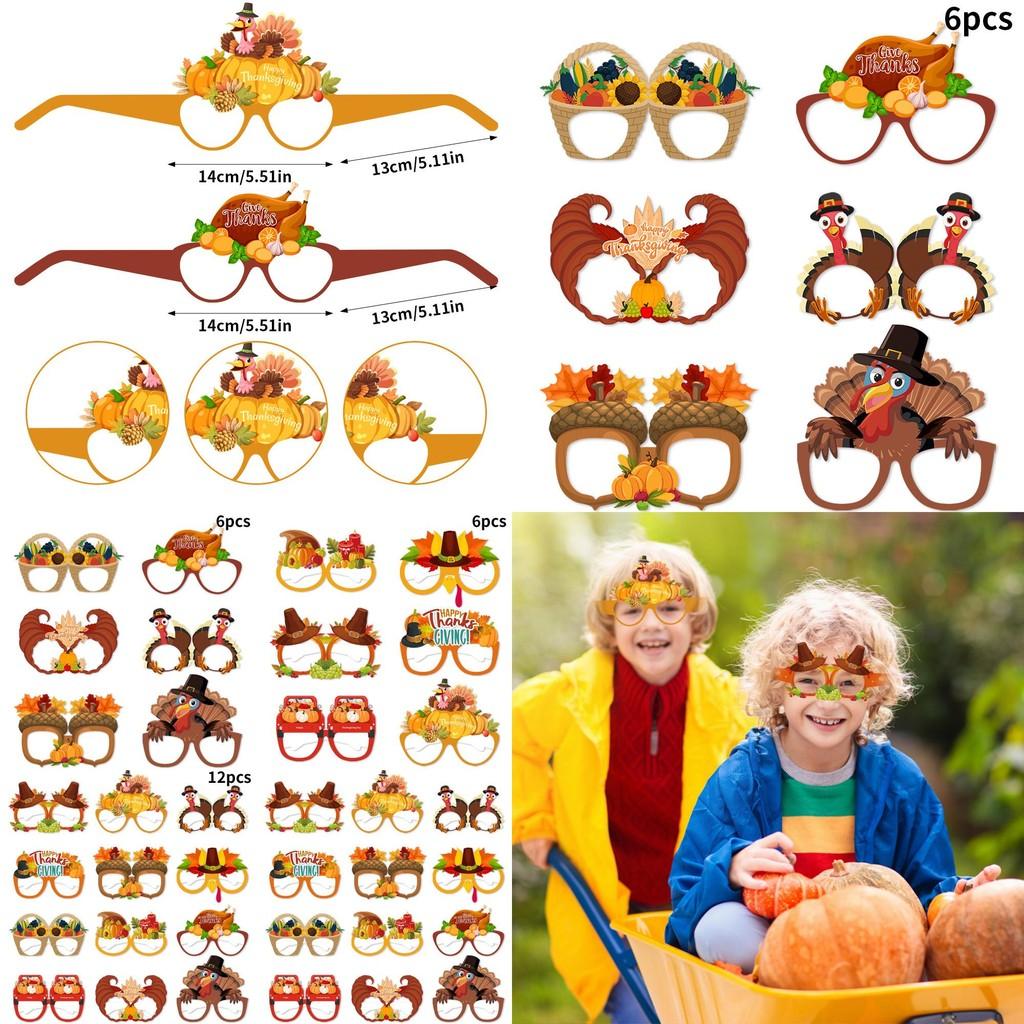 Occhiali di carta Tacchino e Zucca per il Giorno del Ringraziamento, Accessori Photo Booth per Bambini e Adulti