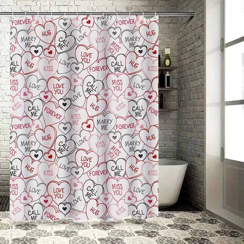 Love Heart Shower CurtainRed White Black Print Romantic Home Decor Bathroom Decoration Waterproof Fabric for Kitchen Bathrooms 7