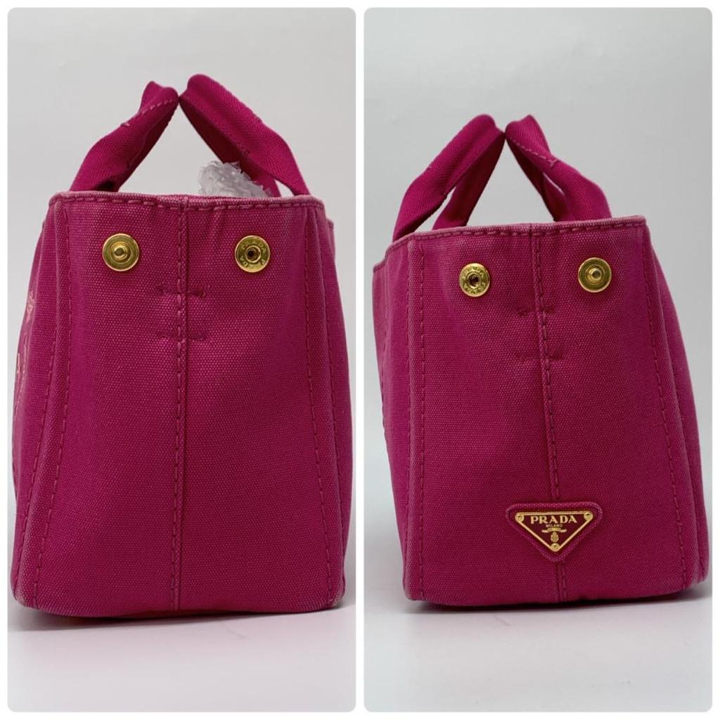 PRADA Canapa Mini Handbag Tote Shoulder Bag Canvas 2WAY Pink Logo Jacquard Women's