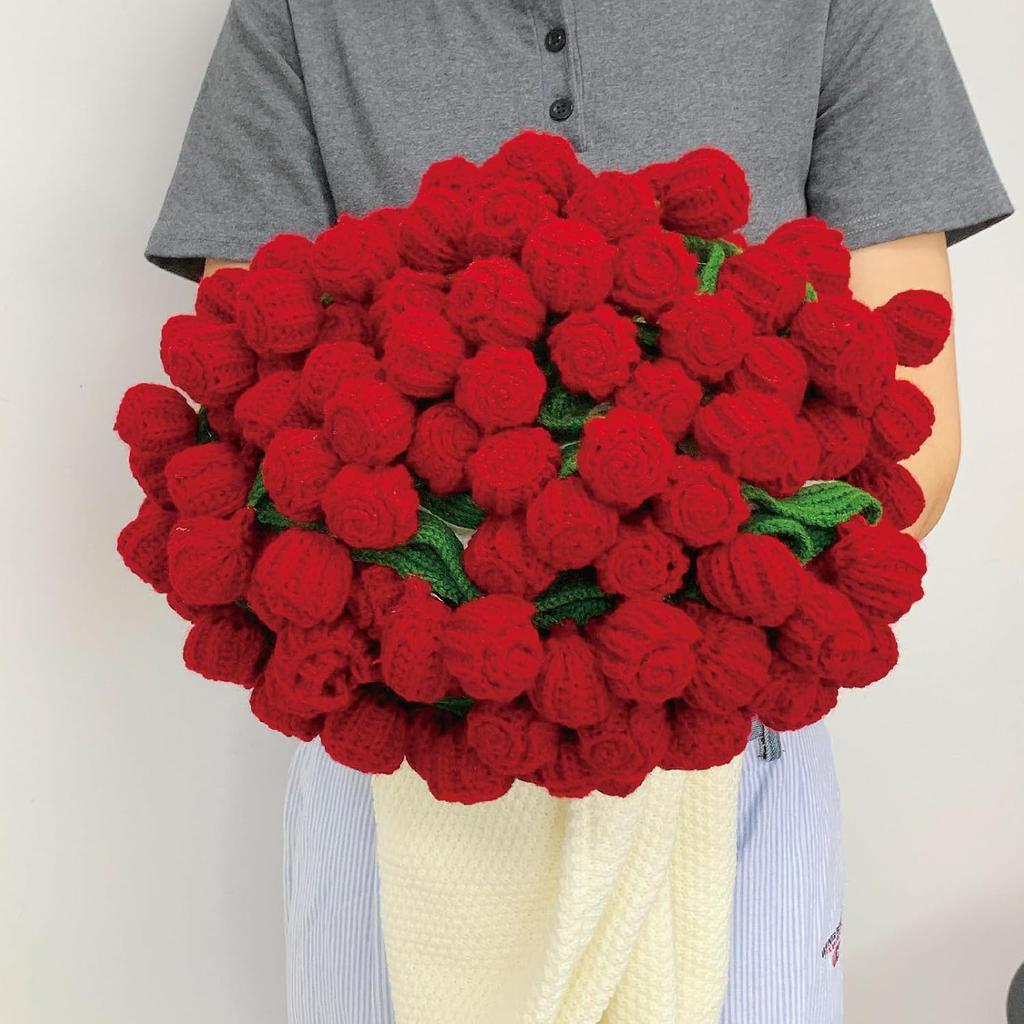 Crochet Flowers Bouquet Blanket Handmade Rose Blanket Round Floral Soft Romantic Gifts for Birthday Wedding Home Decor Bed Sofa-Finished Product