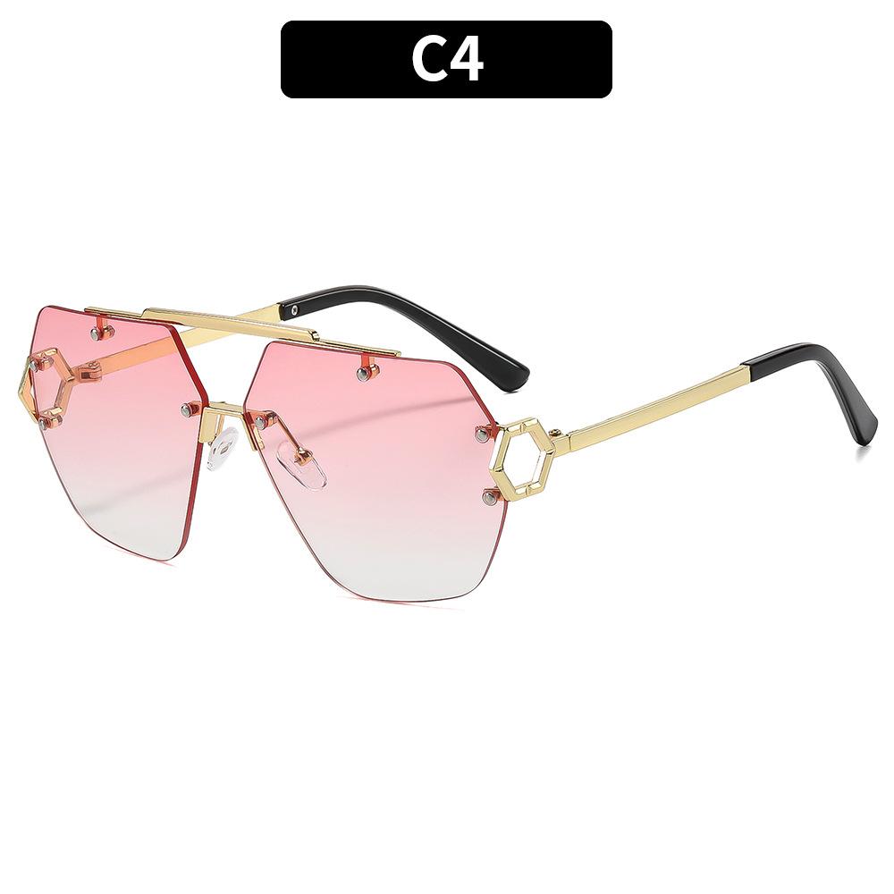 European And American Fashion New Double Beam Frameless Sunglasses High-End Spice Girl Anti-Ultraviolet Sunglasses Versatile Casual Glasses