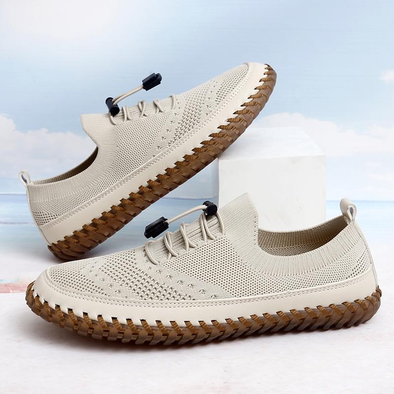 Módní ručně šité kožené síťované boty pro muže Outdoorové lehké řidičské ploché boty Protiskluzové vycházkové turistické boty Nazouvací ležérní boty Tenisky