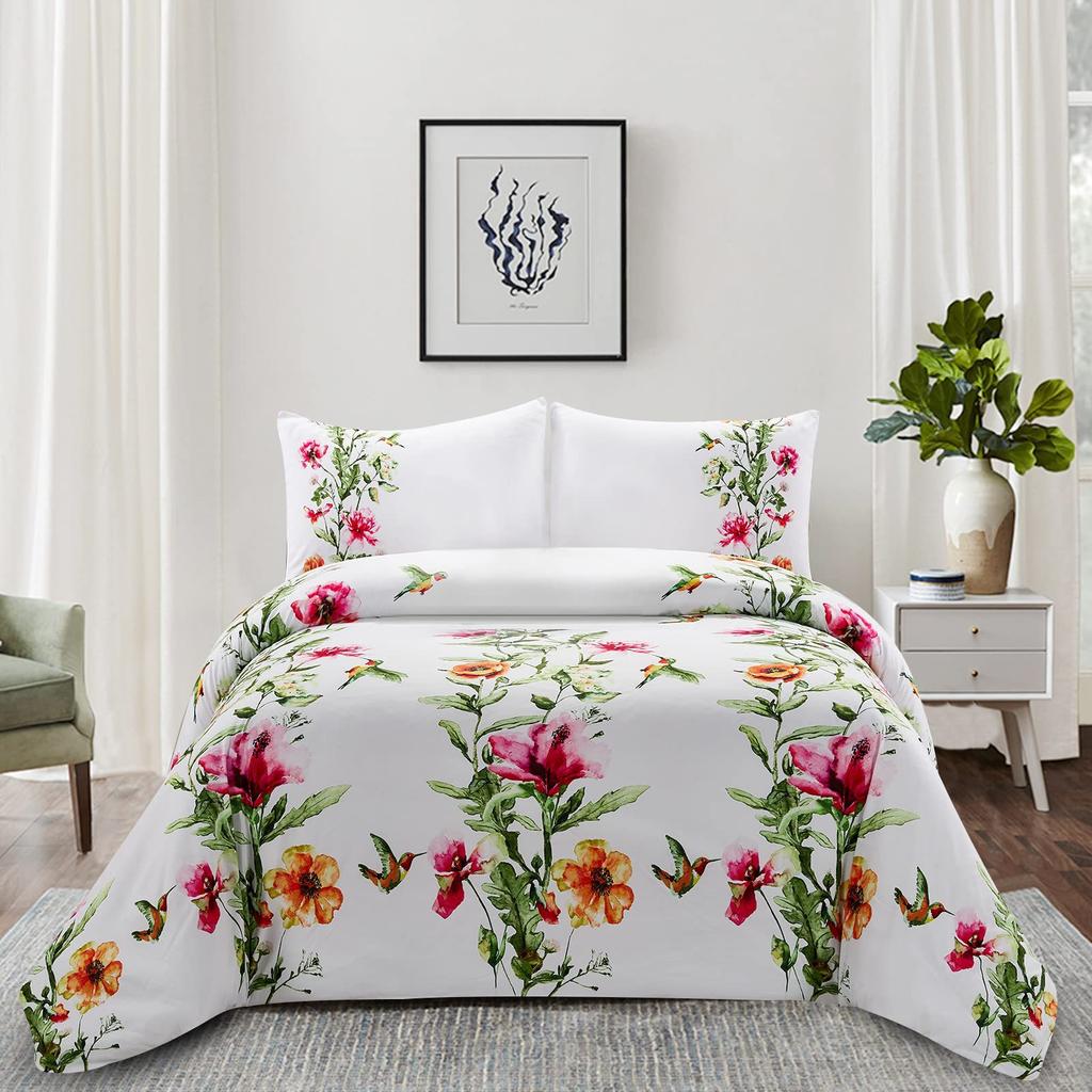 White Flower Three-Piece Quilt Cover 3D Digital Printing Bedding Set Simple Bed Cover