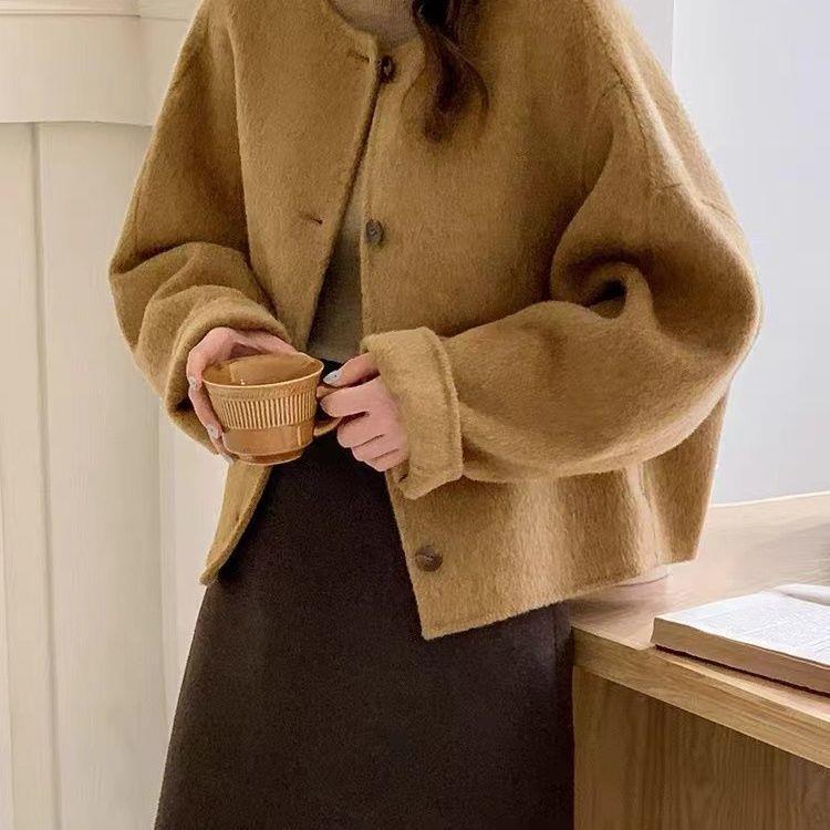 Women's Hand-Stitched Double-Faced Wool Coat - Korean-Style Winter Fashion Loose Overcoat