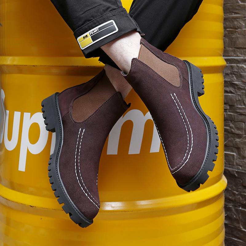 Fashion Men's Chelsea Boots Anti Slip Snow Boots Faux Suede Slip-On Round Toe Platform Warm Short Boots Size 38-47