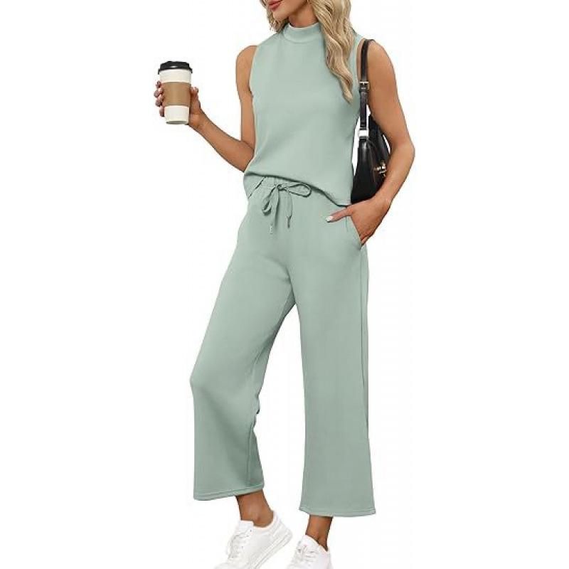 2025 Summer Women's Cross-Border Suit: Vest Top & Wide-Leg Cropped Pants