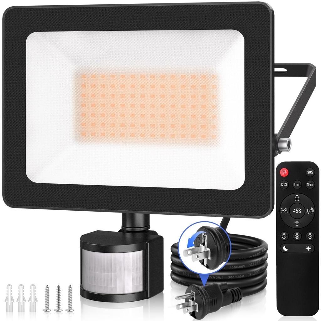 CLY Motion Sensor Floodlight 80W Warm White 10000 lm IP66 with Remote, Stepless Dimming, Foldable 2P/3P Plug (GY080/80W-WW)