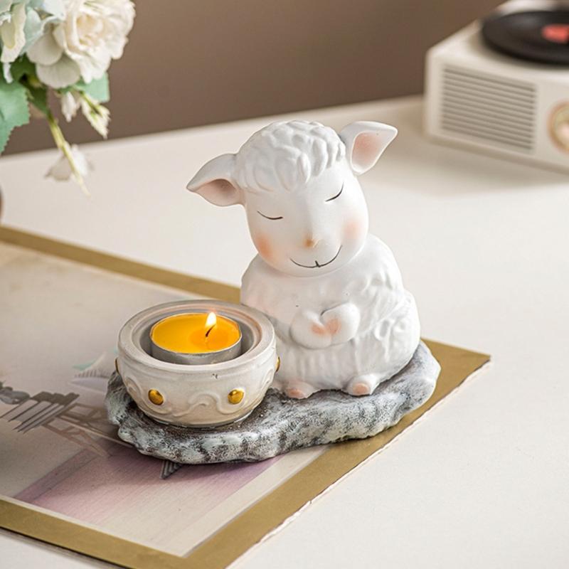 Handcrafted Cartoon Sheep Candle Holder Resins Lamb Tealight Stand Holiday Centerpieces Candlestick For Mantels Decors