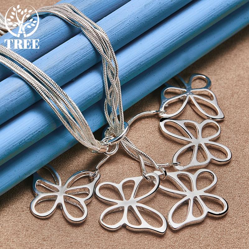 Bijuterii colier cu lanț cu șarpe cu cinci fluturi din argint 925