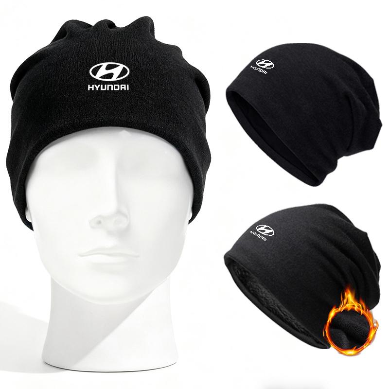Solid Color Thin Plus Velvet Beanies Winter Hat Men Women Cap Casual Double Deck Spring Autumn With Hyundai Logo Windproof Hat