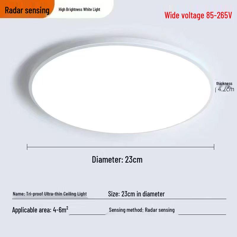 LED Radar Sensor Ceiling Light, Waterproof, Wide Voltage 85-265V, Round Motion Sensor for Staircase, Corridor, Balcony.