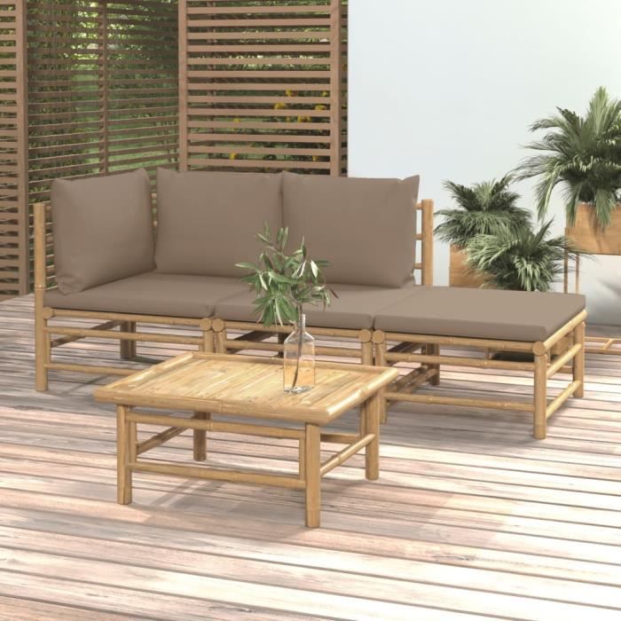 VidaXL Garden Lounge Set 4 Pcs with Taupe Cushions Bamboo 3155112