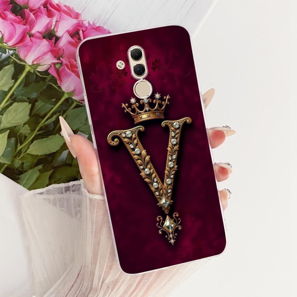 Transparent For Huawei Mate 20Lite SNE-AL00 SNE-LX1 Cover For Huawei Mate 20 Lite Case Luxury Crown A-Z Letters 2D Flat Pattern
